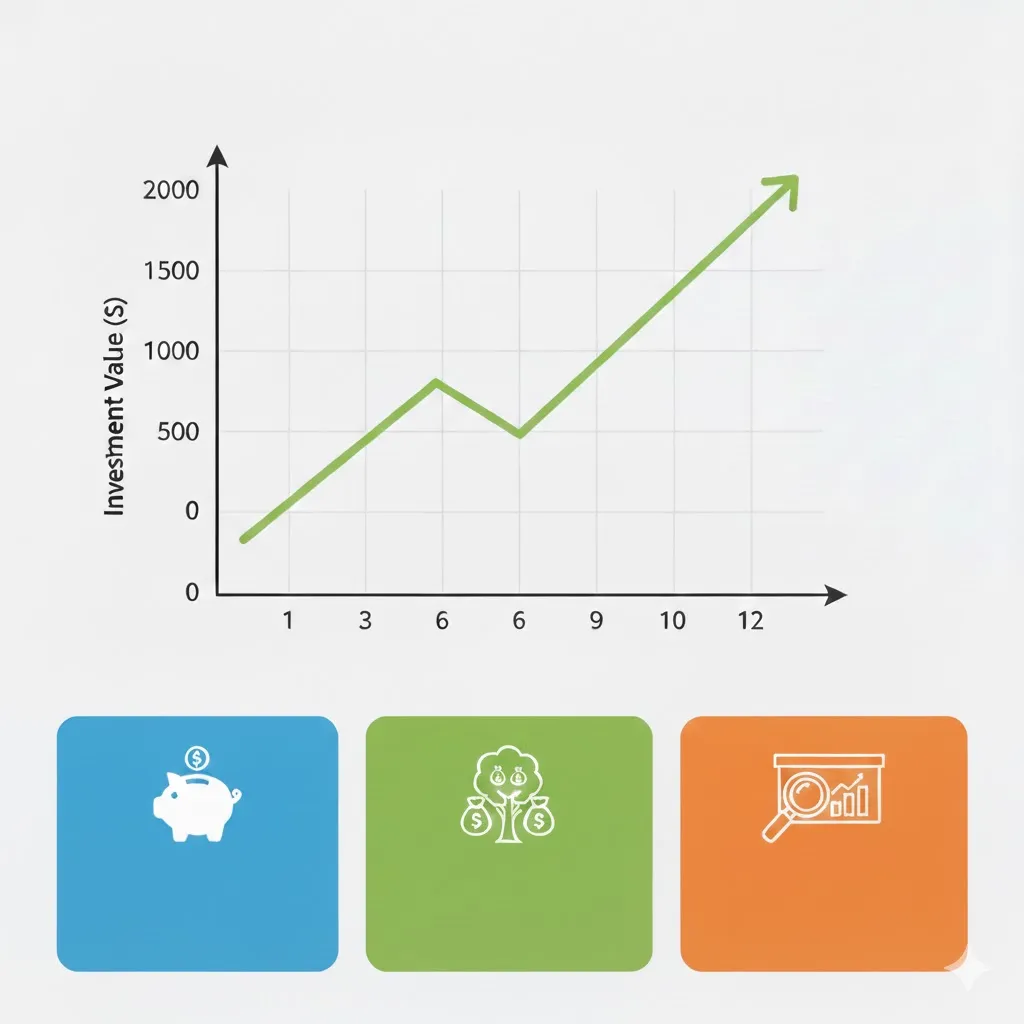 Pessoa iniciando investimentos na bolsa de valores, analisando gráficos simples em um notebook e aprendendo o passo a passo