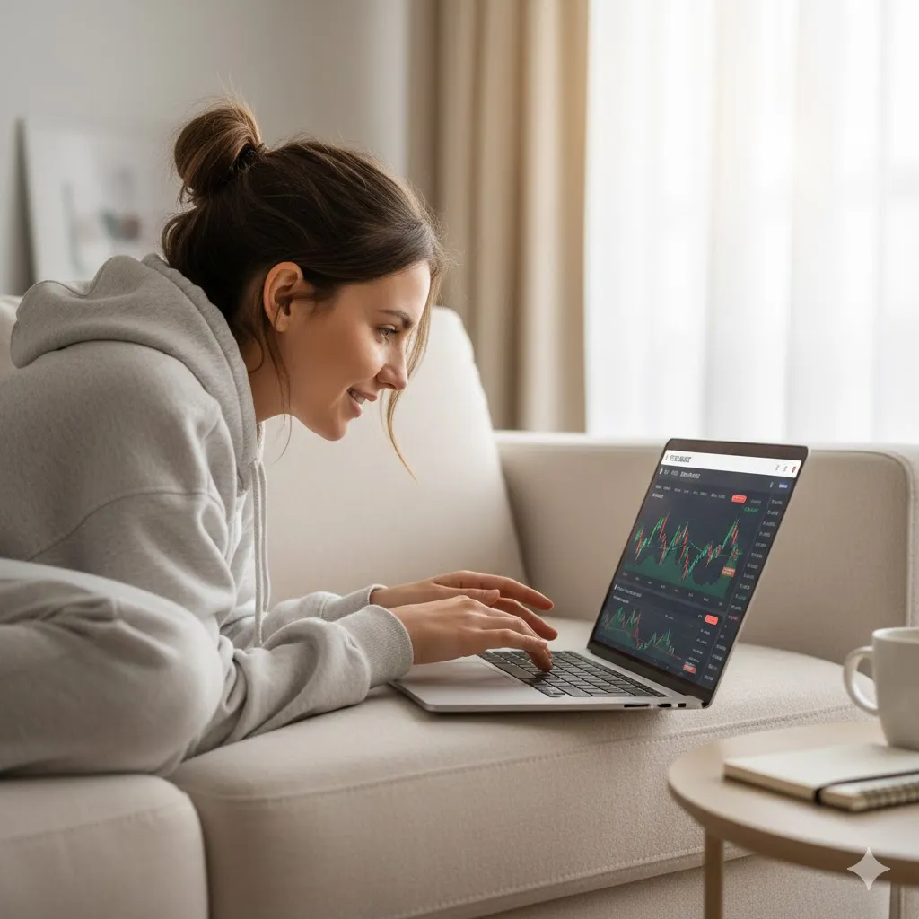 Pessoa analisando gráficos financeiros em um notebook aprendendo como começar a investir em ações