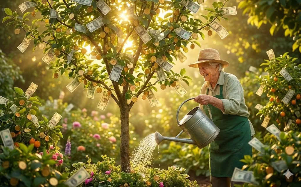 Ilustração sobre planejamento financeiro pessoal com controle de gastos, objetivos financeiros e organização do dinheiro